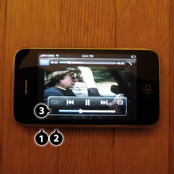 An iPhone in horizontal orientation, showing controls