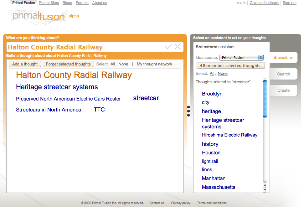 Screen image: Halton County Radial Railway, as understood by Primal Fusion