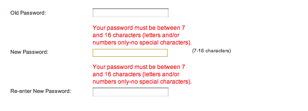 An error screen for a password that is too long
