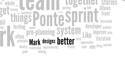 A Wordle highting the words ‘Mark Designs Better’