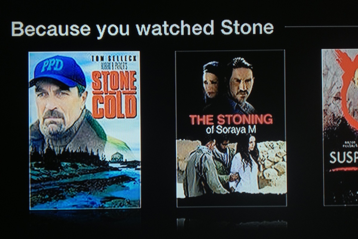 Screens showing Netflix recommendations based on ‘Stone’