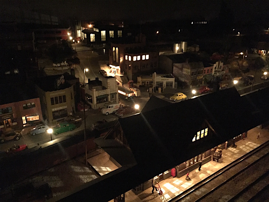 A night scene at the St. Jacobs and Aberfoyle Model Railway