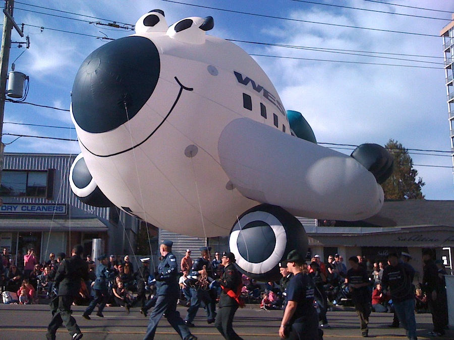 Inflatable WestJet airplane flies in the Oktoberfest Parade
