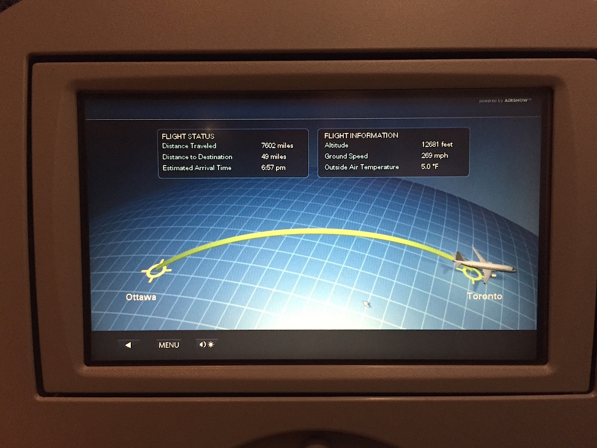 Flight path map on an airplane seat back