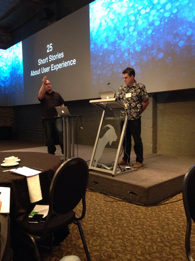 Mark Connolly and Bob Barlow-Busch presenting ‘25 Short Stories About User Experience’ at Communitech (Photo by Davis Neable)