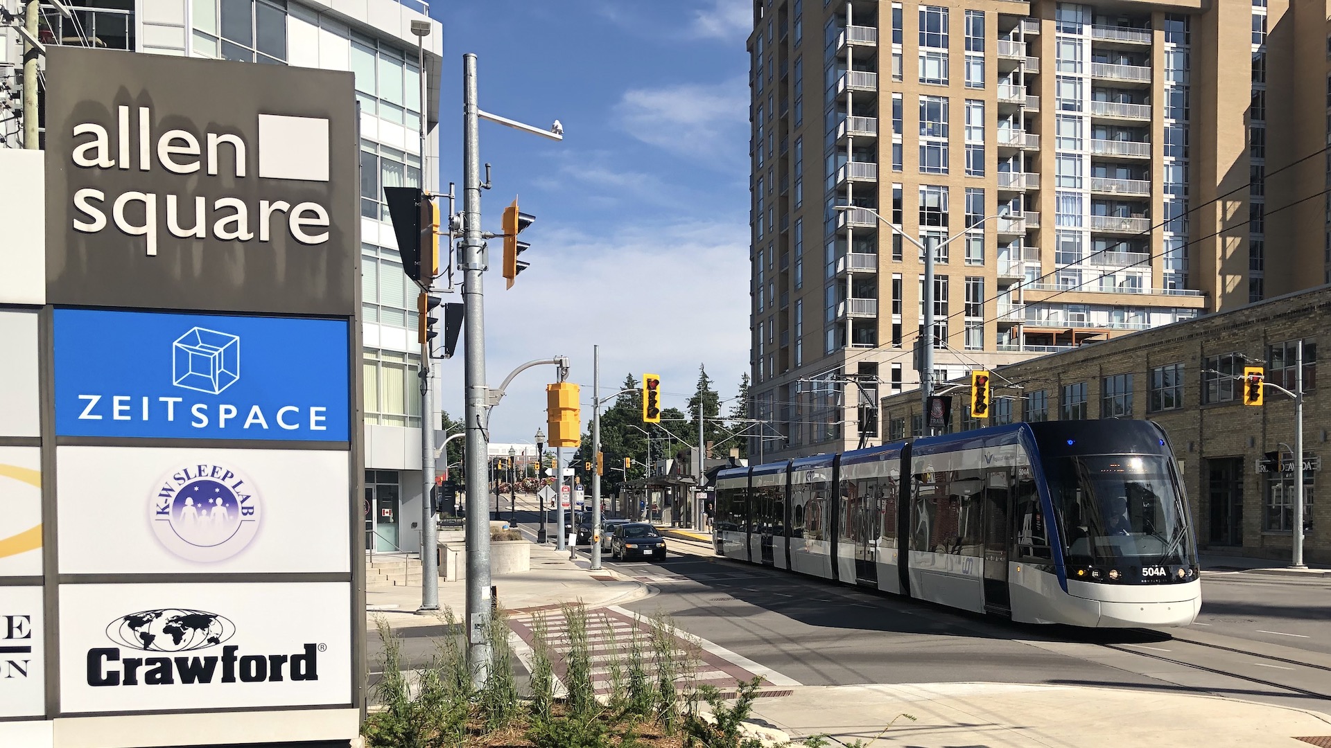 An ION train passing through an intersection